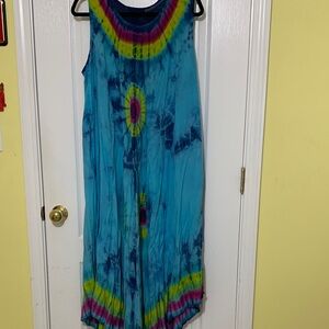 Tie-Dye Maxi Dress - Blue and Yellow
